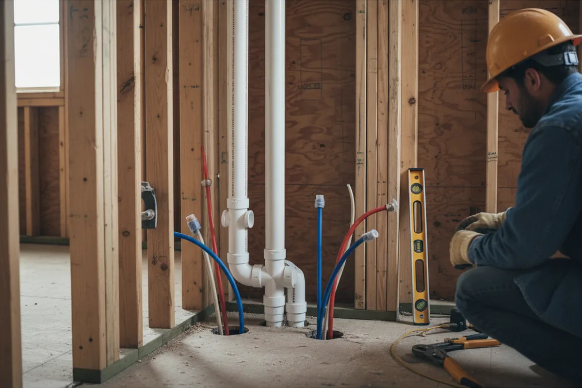 Drain and supply rough-in during Sump Pump Repair in Powell Butte